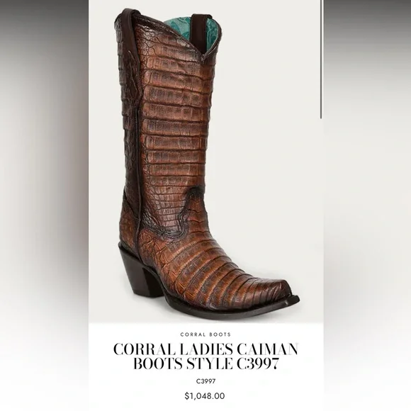 Corral Genuine Caiman Leather Boots C3997 MSRP: $1040 Size:7 NEW with tags & box - Picture 2 of 11